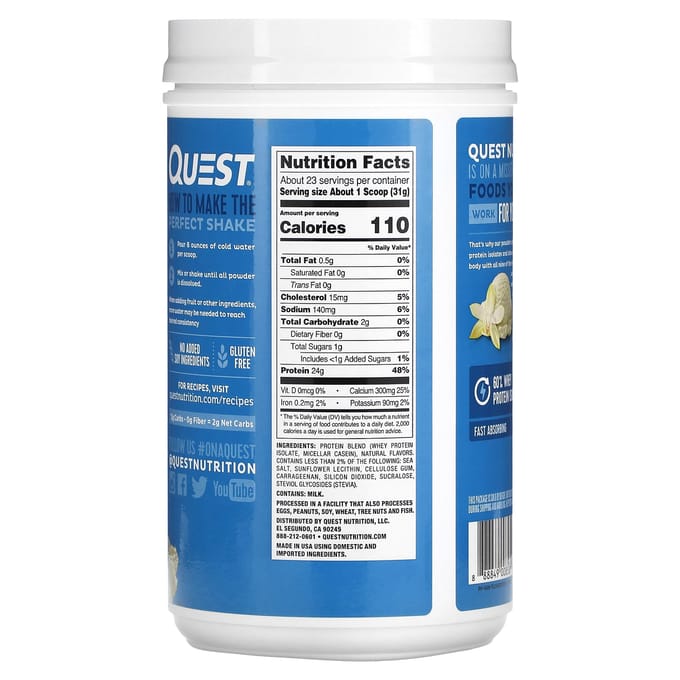 Quest Nutrition, Eiwitpoeder, Vanille Milkshake, 0,73 kg (726 gram)