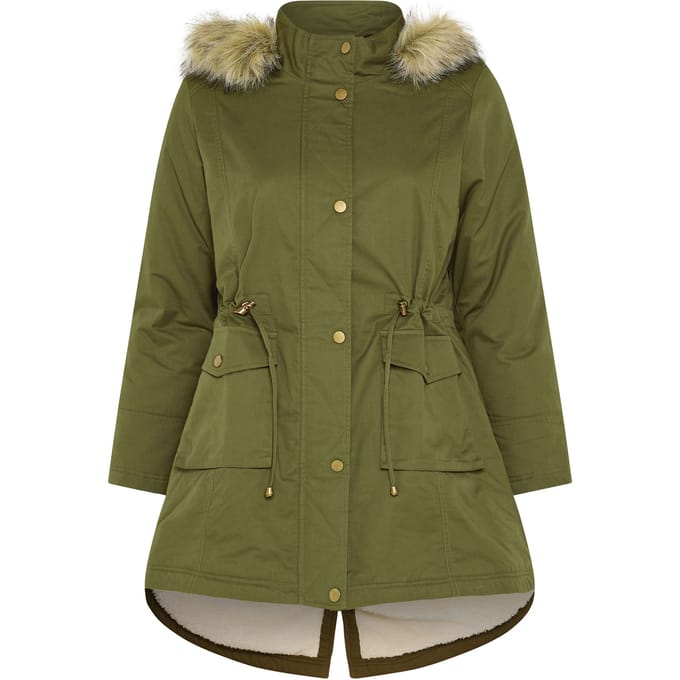 Yours Kakigroene Parka Met Nepbont Size 42