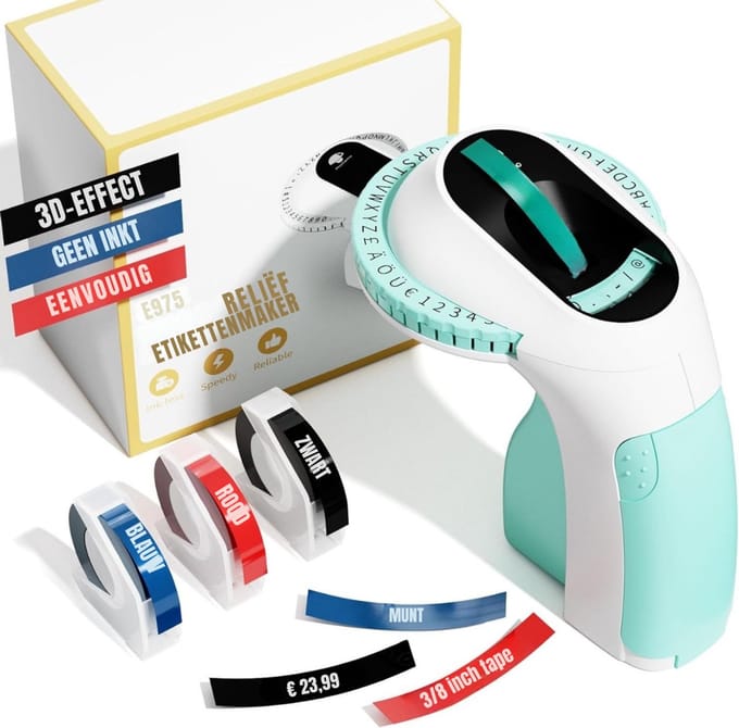 Quvo® Labelmaker - Laberprinter - Draagbare Laberprinter - 3 Kleuren Printape - Compact- Groen- 11cm x 10cm x 9cm
