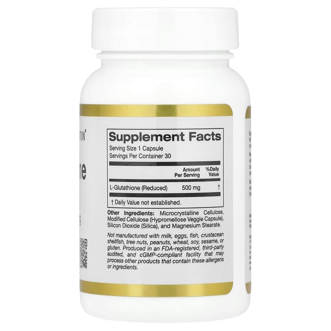 L-Glutathion (Gereduceerd), 500Mg, 30 Plantaardige Capsules
