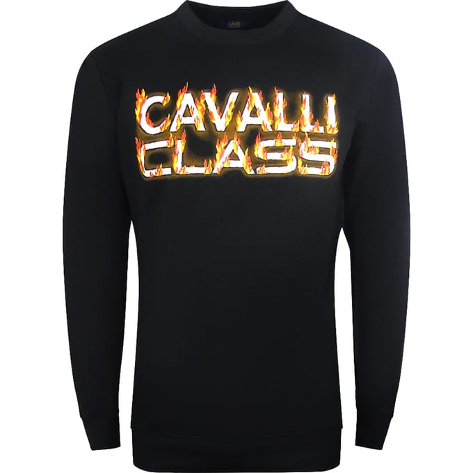 Cavalli Class Fire Logo Ontwerp Zwart Sweatshirt