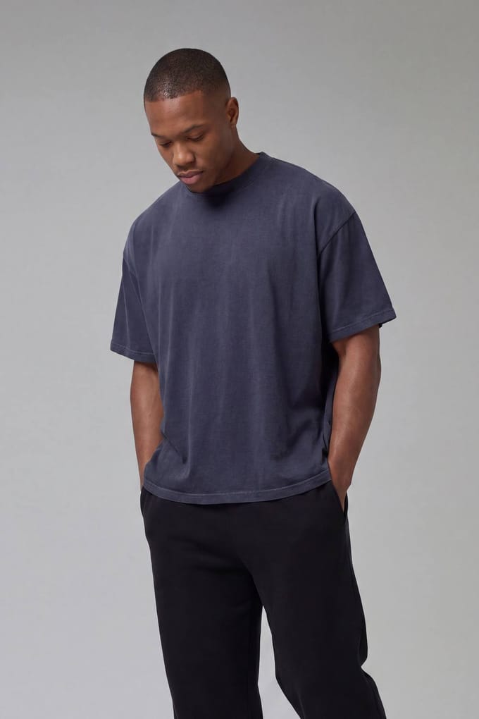 One More Rep Gewassen Oversized Verlengde Hals T-shirt | Navy | Size Medium
