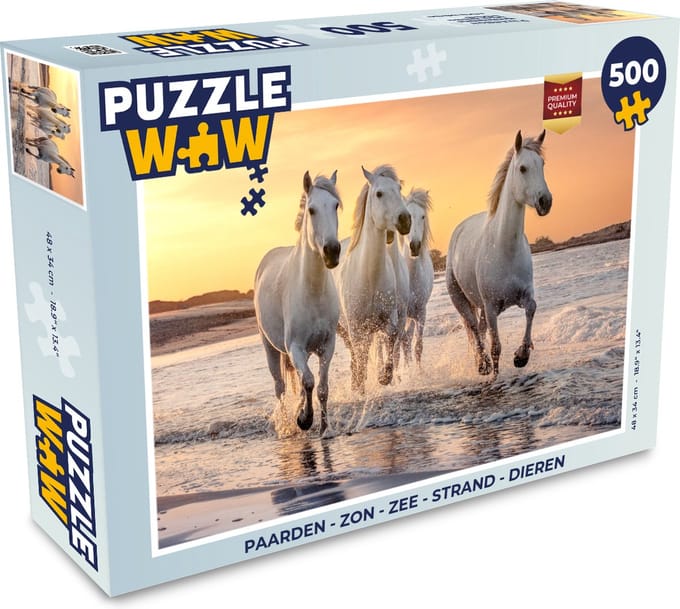 Puzzel Paarden - Zon - Zee - Strand - Dieren - Legpuzzel - Puzzel 500 stukjes
