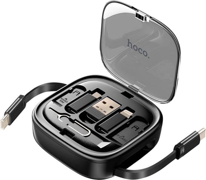 Hoco, 6-in-1 USB-C Oplaadkabel 60W - Met Universele Adapters - Snellader, Zwart