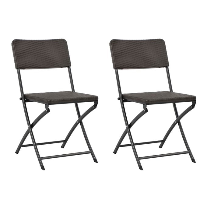 vidaXL - Opklapbare - stoelen, - 2 - stuks, - HDPE - en - staal, - bruin