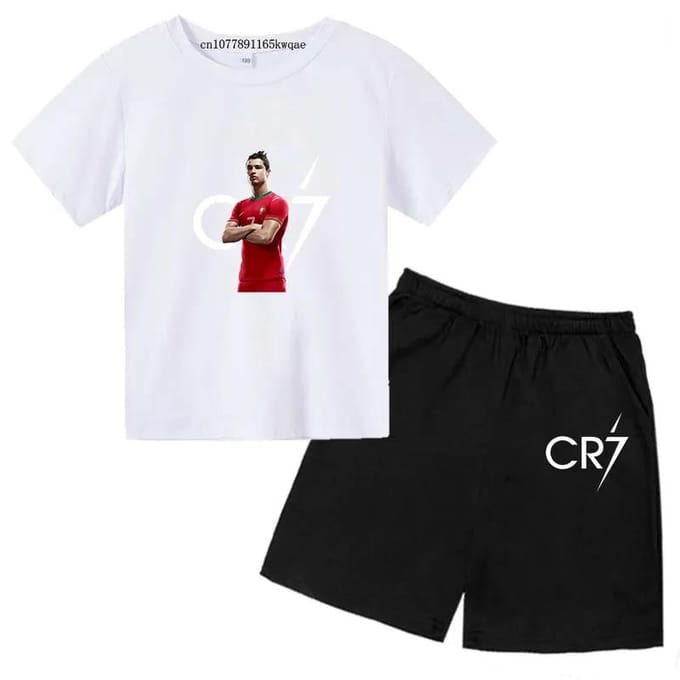 Ensemble de sport d'été pour enfants, Garçons et Filles, Ensemble 2 pièces Décontracté à Manches Courtes et Pantalon 160 white