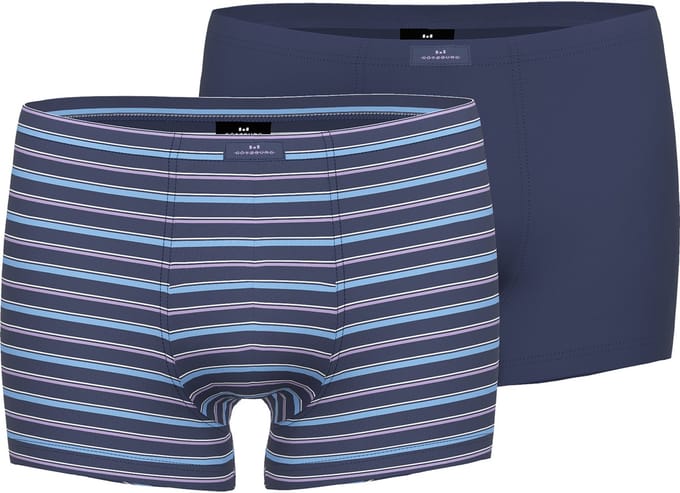 Gotzburg heren boxer normale lengte (2-pack) - middenblauw gestreept