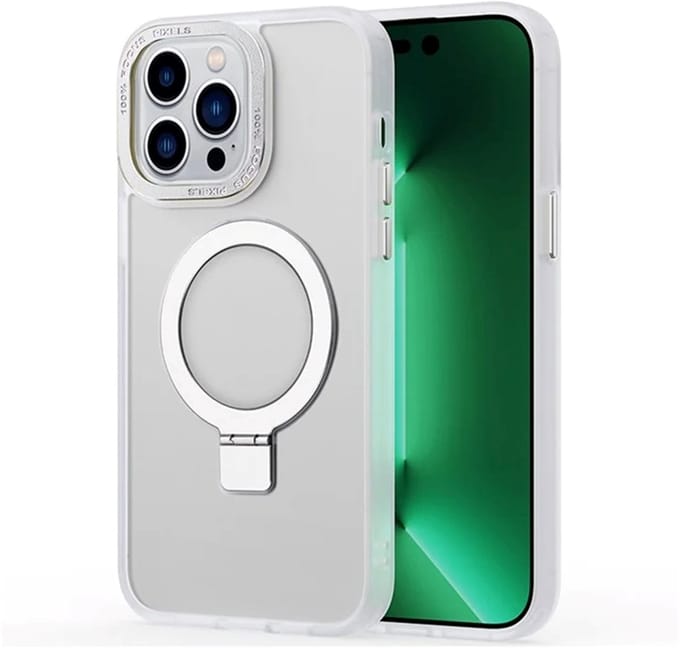 Cityhoesje - iPhone 15 Pro Max - Magnetic - Ring Holder Kickstand - Protective – Backcase - Wit