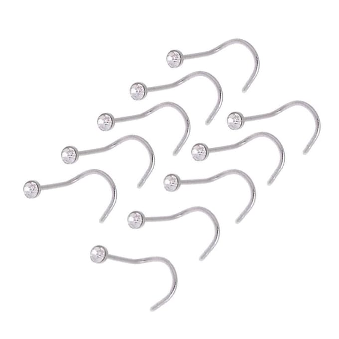 Fako Bijoux® - Neuspiercing - Bocht Kristal - Wit - 10 Stuks