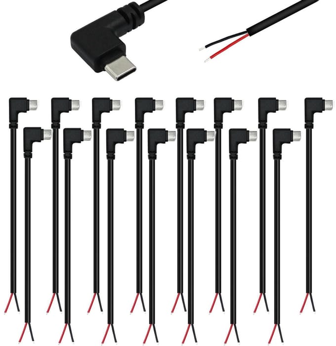 Solidchoice - Dailygoody - 15 pcs USB C Pigtail Kabel 90 Graden, 22 AWG, 5V/3A voor DIY Projecten