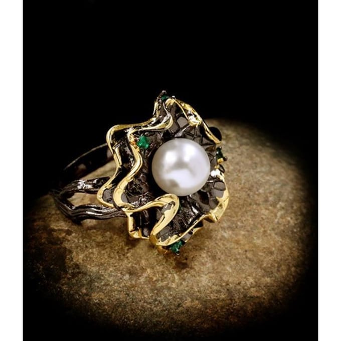 Barok Parel Bloem Ring Elegant Design Banket Stijl Speciale Kralen No. 10 brown