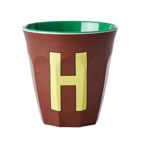 Rice melamine beker medium letter h bruin