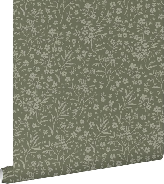 ESTAhome behang bloemetjes donkergroen - 50 x 900 cm - 131998