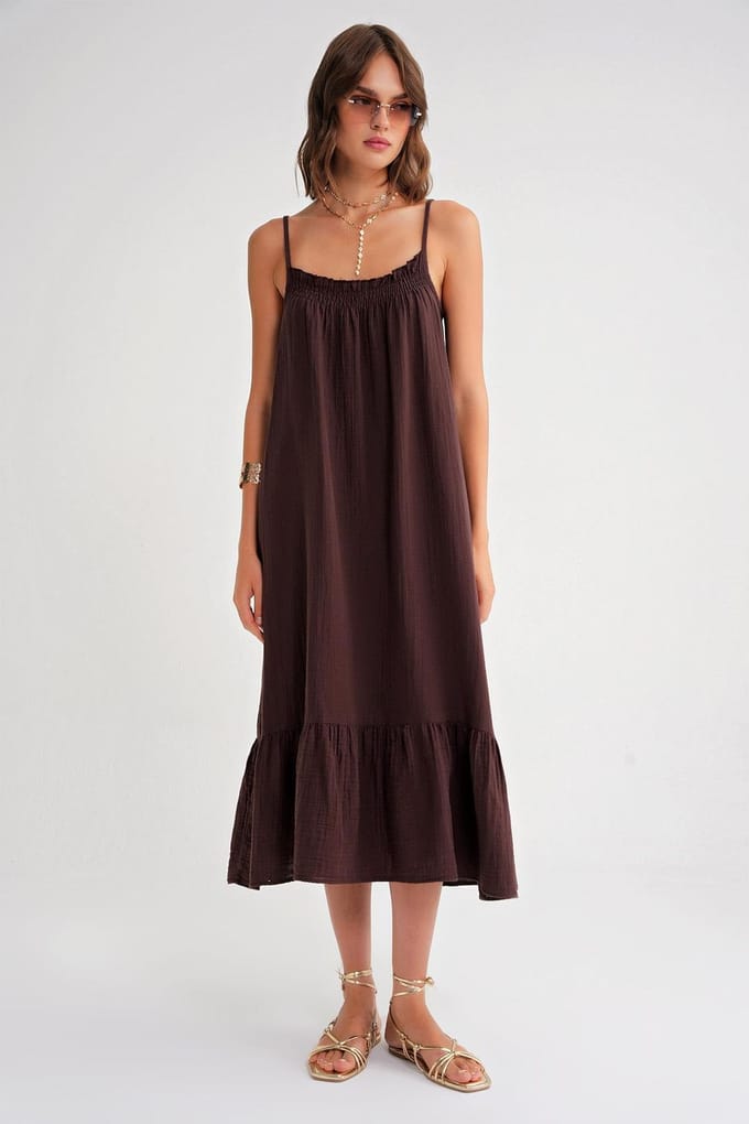 Midi Mousseline Jurk met Rimpeldetail