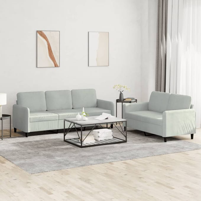 vidaXL - 2-delige - Loungeset - fluweel - lichtgrijs