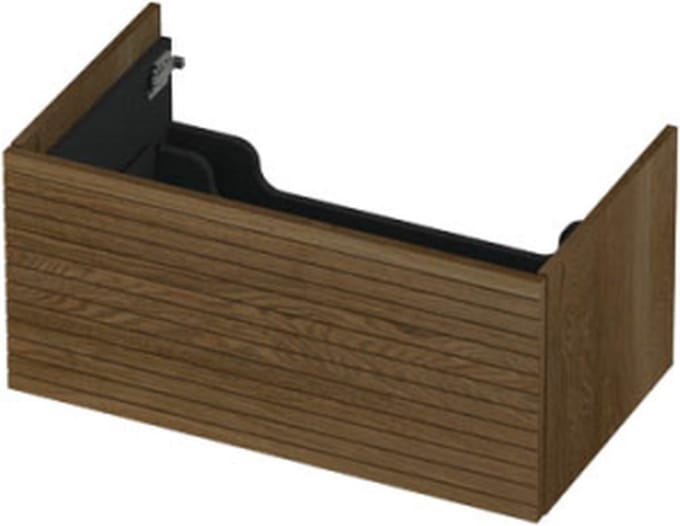 INK® wastafelonderkast 1 lade greeploos push to open echt hout met horizontaal gefreesd front 80x45x38cm, massief eiken ash grey