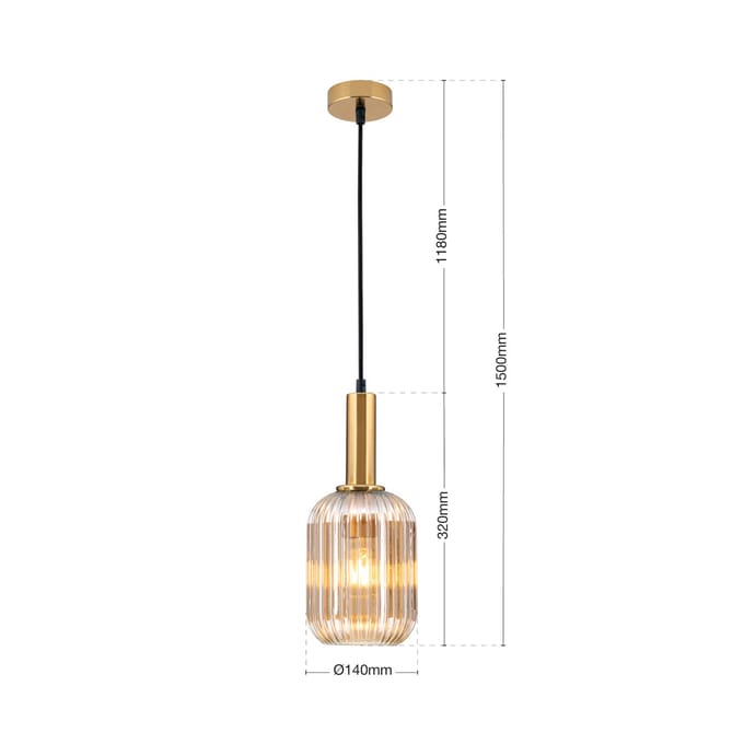 ORION Hanglamp Carneval, antiek messing/amber, Ø 14 cm, glas