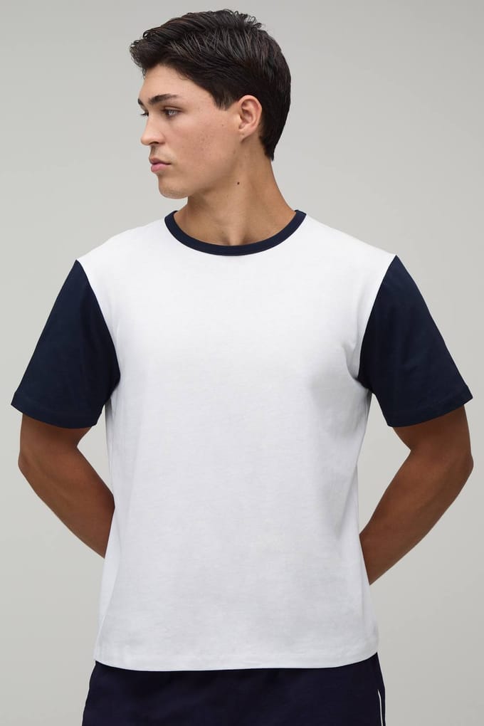 Regular Fit Colour Block Ringer T-shirt | Navy | Size Medium
