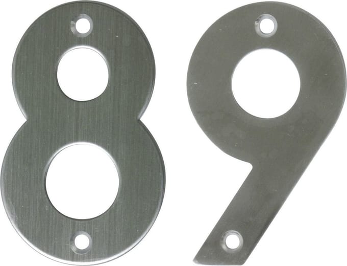 AMIG Huisnummer 89 - massief Inox RVS - 10cm - incl. bijpassende schroeven - zilver