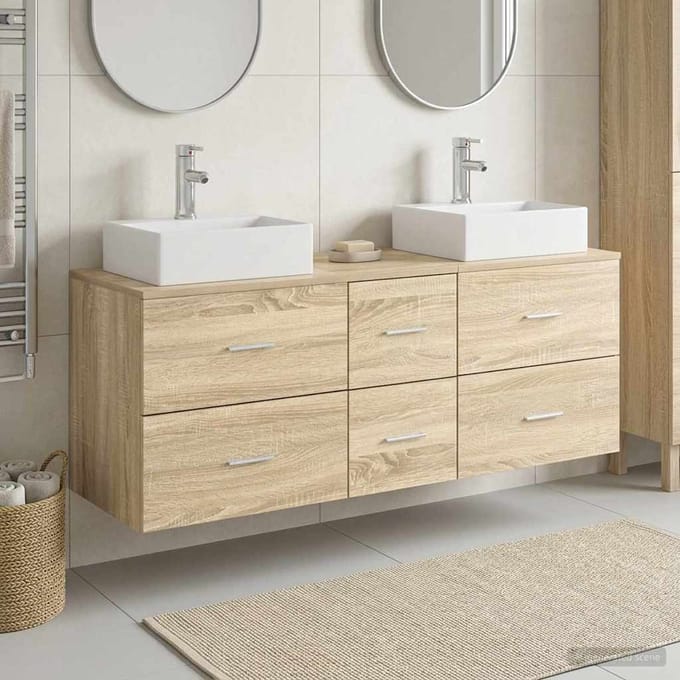 vidaXL - Badkamerkast - set - 3 - st - Sonoma - Eiken - 129 - x - 41 - x - 79.5 - cm