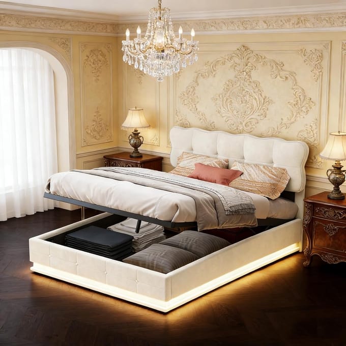 Tweepersoonsbed met Opbergruimte en LED-Verlichting 160x200 cm