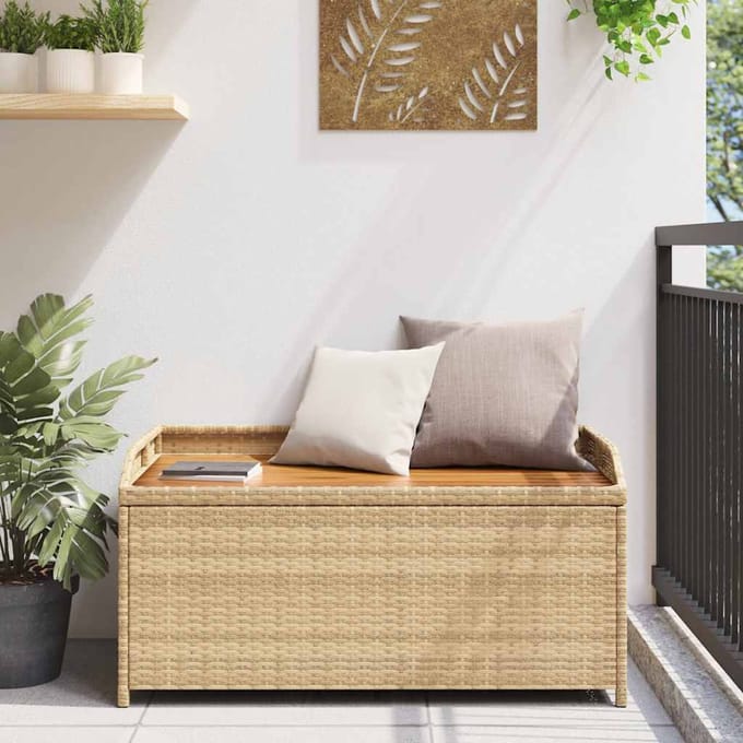 vidaXL - Opbergbankje - 100x50x52 - cm - poly - rattan - acaciahout - gemengd - beige