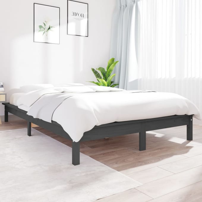 vidaXL - Bedframe - massief - grenenhout - grijs - 150x200 - cm