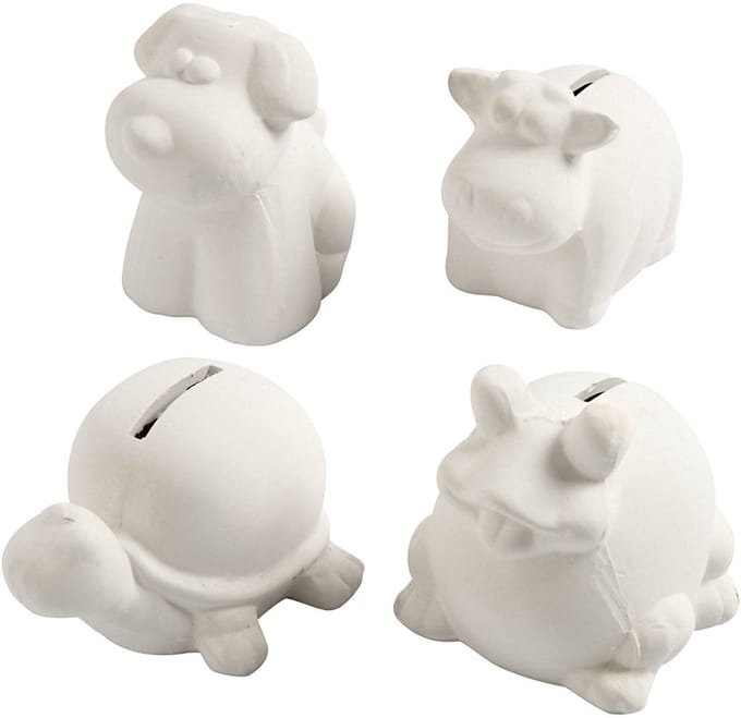 Spaarpot, H: 7-10 cm, wit, 4 stuk/ 1 doos