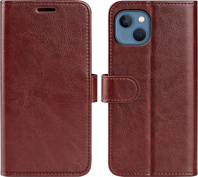 MobyDefend Hoesje - Geschikt voor iPhone 14 - Wallet Book Case (Sluiting Achterkant) - Bruin