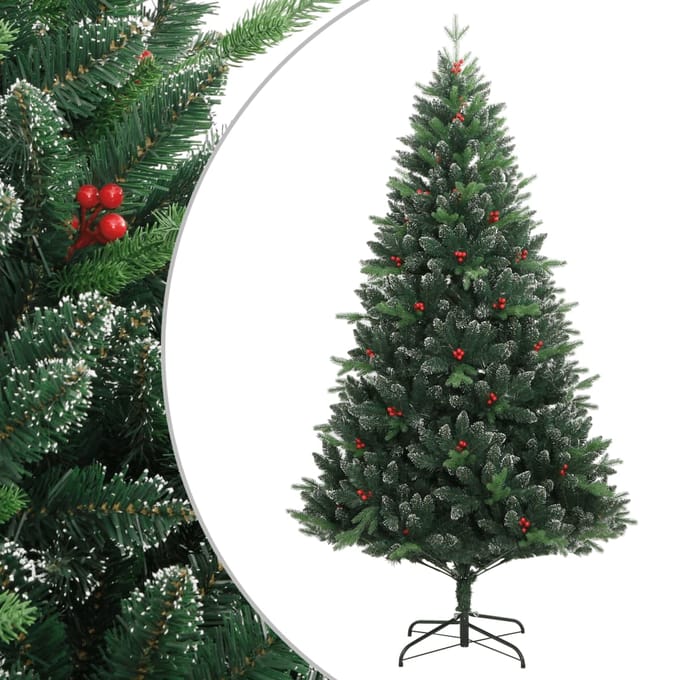 vidaXL Kunstkerstboom met scharnieren en rode bessen 120 cm