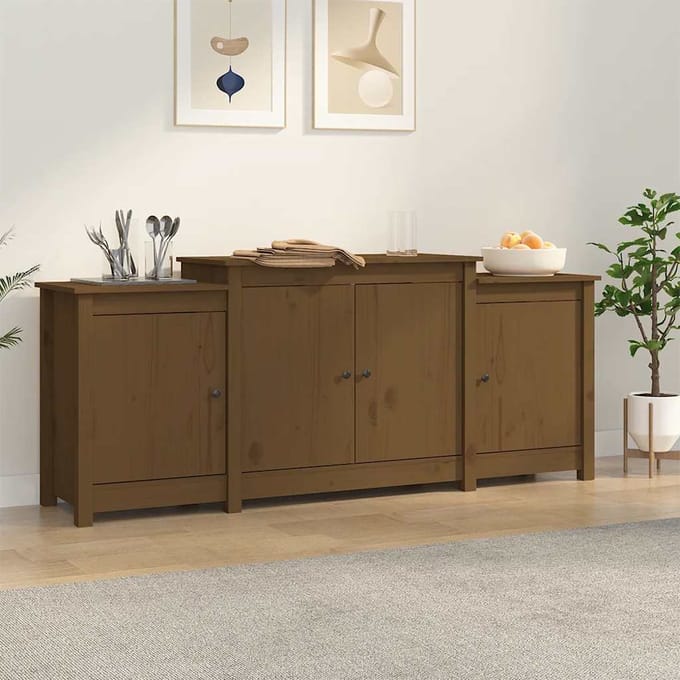 vidaXL - Dressoir - 164x37x68 - cm - massief - grenenhout - honingbruin