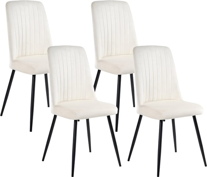 KIRBY - Eetkamerstoel set van 4 - Off-white - Fluweel