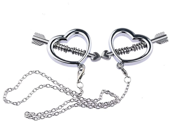Fixxx - Metalen Hartvormige Tepelklemmen met Ketting - 2 stuks