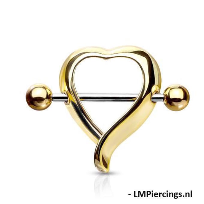 Tepelpiercing hart shaped 1.6x12 - goud - LMPiercings