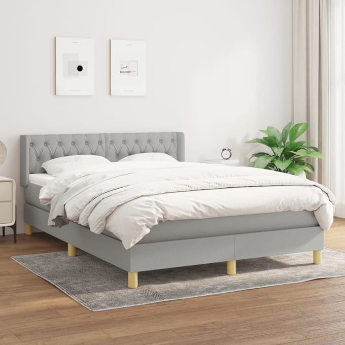 vidaXL - Boxspring - met - matras - stof - lichtgrijs - 140x200 - cm