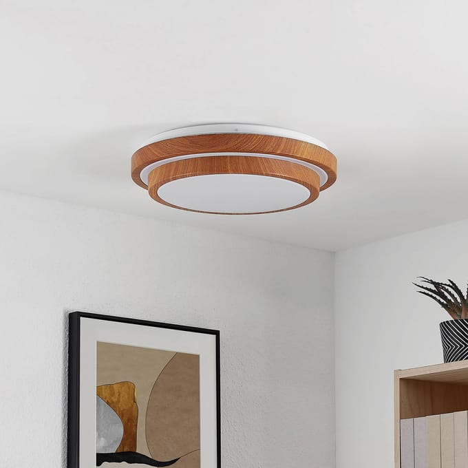 Lindby LED plafondlamp Vaako, Ø 41 cm, metaal, houtlook