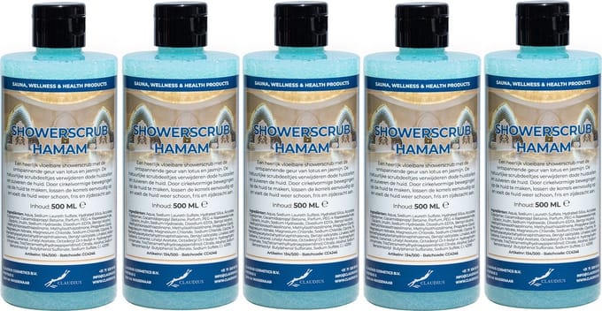 Showerscrub Hamam 500 ml - set van 5 stuks - verfrissende scrubgel - exfoliërende bodyscrub
