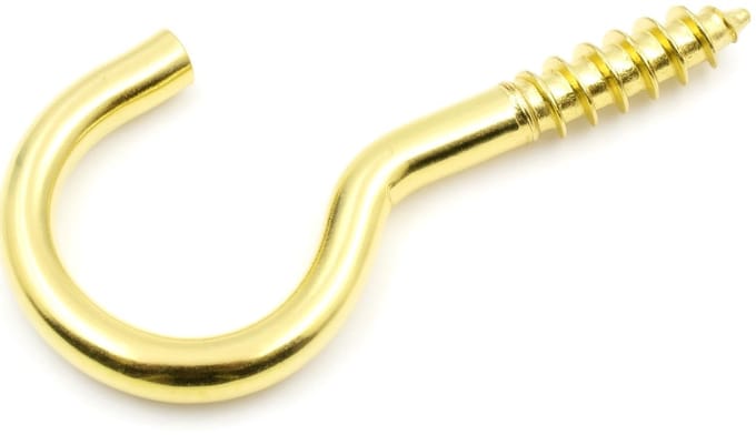 Dailygoods - Gebogen Schroefhaken Messing voor Wand en Plafond (10 stuks)