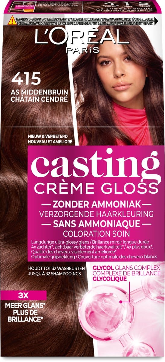 L’Oréal Paris Casting Crème Gloss Midden As Kastanjebruin 415 - Semi-permanente Haarkleuring Zonder Ammoniak