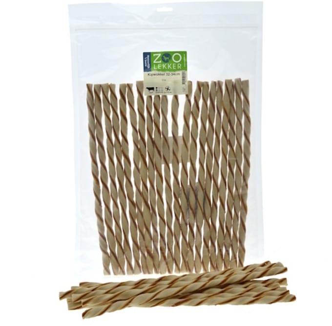 Zoolekker Kipwokkel 32-34 cm - hondensnack van buffelhuid en kip