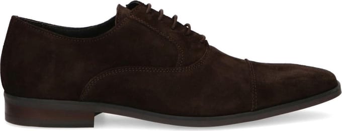 Manfield - Heren - Donkerbruine suède veterschoenen - Maat 46