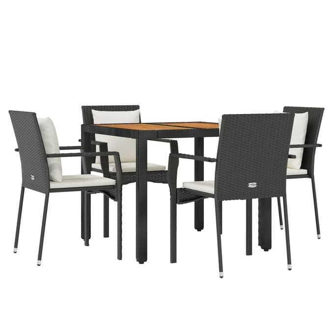 vidaXL - 5-delige - Tuinset - met - kussens - poly - rattan - zwart
