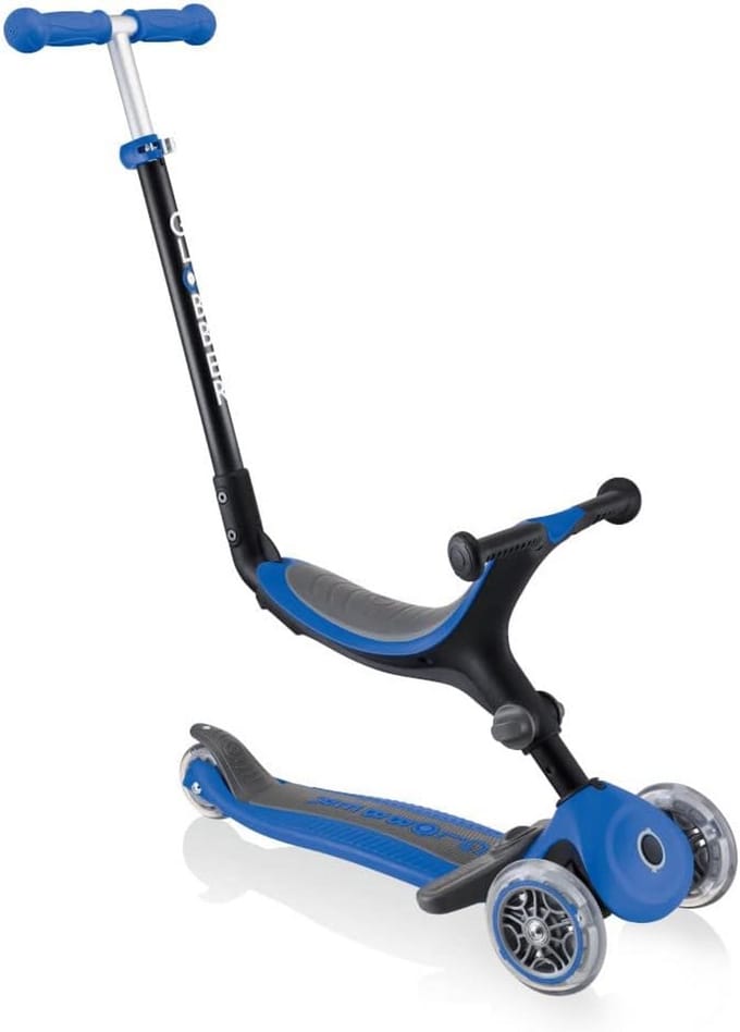 4-in-1 Kinderstep Stepfiets met Zitje en Duwstang Blauw