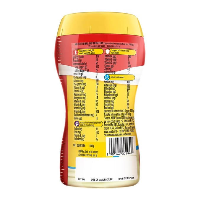 Complan Voedingsdrankpoeder voor Kinderen Romige Klassieke Smaak 500g Pot met 34 Essentiële Voedingsstoffen red