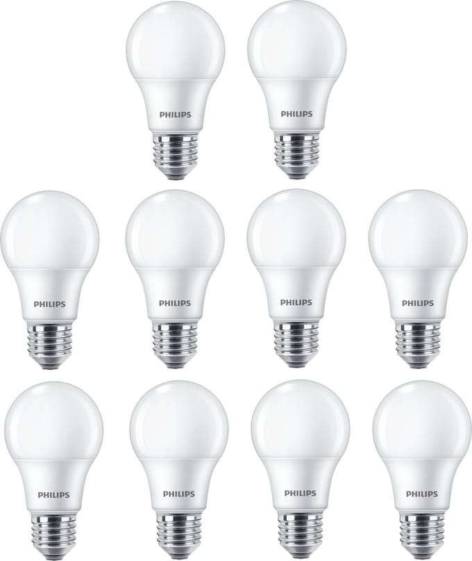 Voordeelpak x10 Philips LED lamp 8W 806lm 6500K Daglicht Mat Niet-Dimbaar A60 | E27