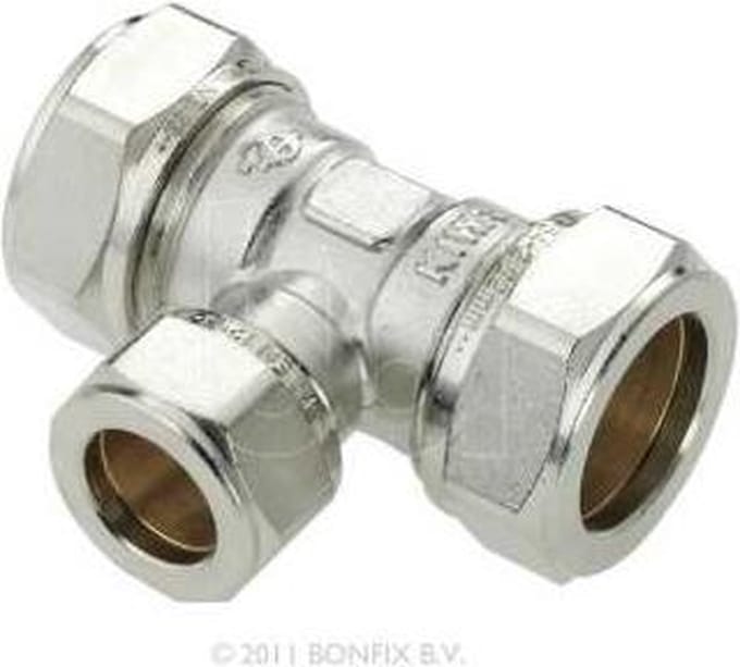 Bonfix vernikkeld knel T stuk 15 mm gastec / kiwa