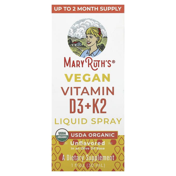 MaryRuth's, Vegan Vitamine D3 + K2 Vloeibare Spray, Smaakloos, 1 fl oz (30 ml)
