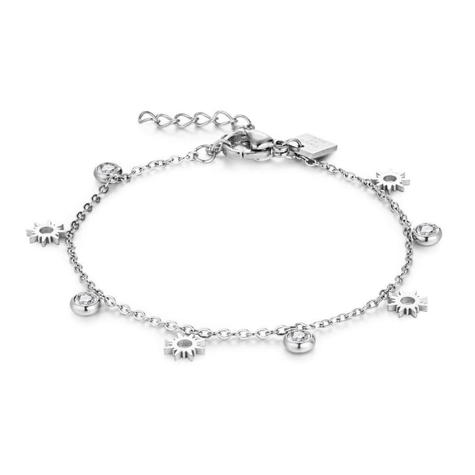 Twice As Nice Armband in edelstaal, zirkonia en zonnetjes 16cm+3cm