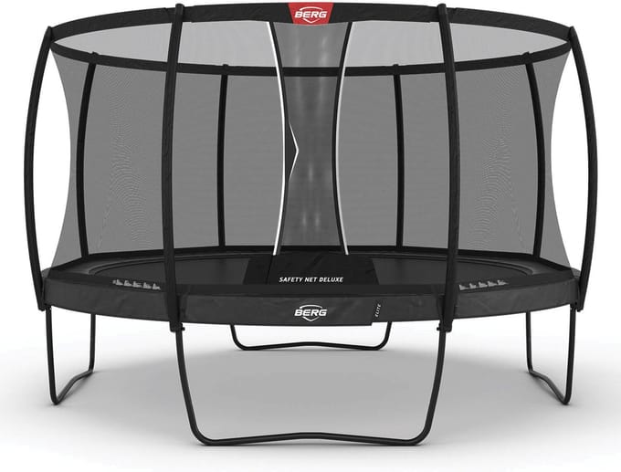 BERG Elite Regular 330 Trampoline Op Poten - Rond - Safety Net Deluxe - AirFlow Pro Springdoek - TwinSpring - Grijs