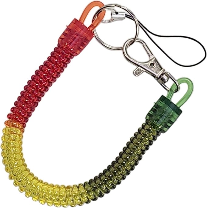 Fako Bijoux - Uittrekbare Sleutelhanger Spiraal - Uittrekbaar - Verend - 24cm - Groen/Geel/Rood